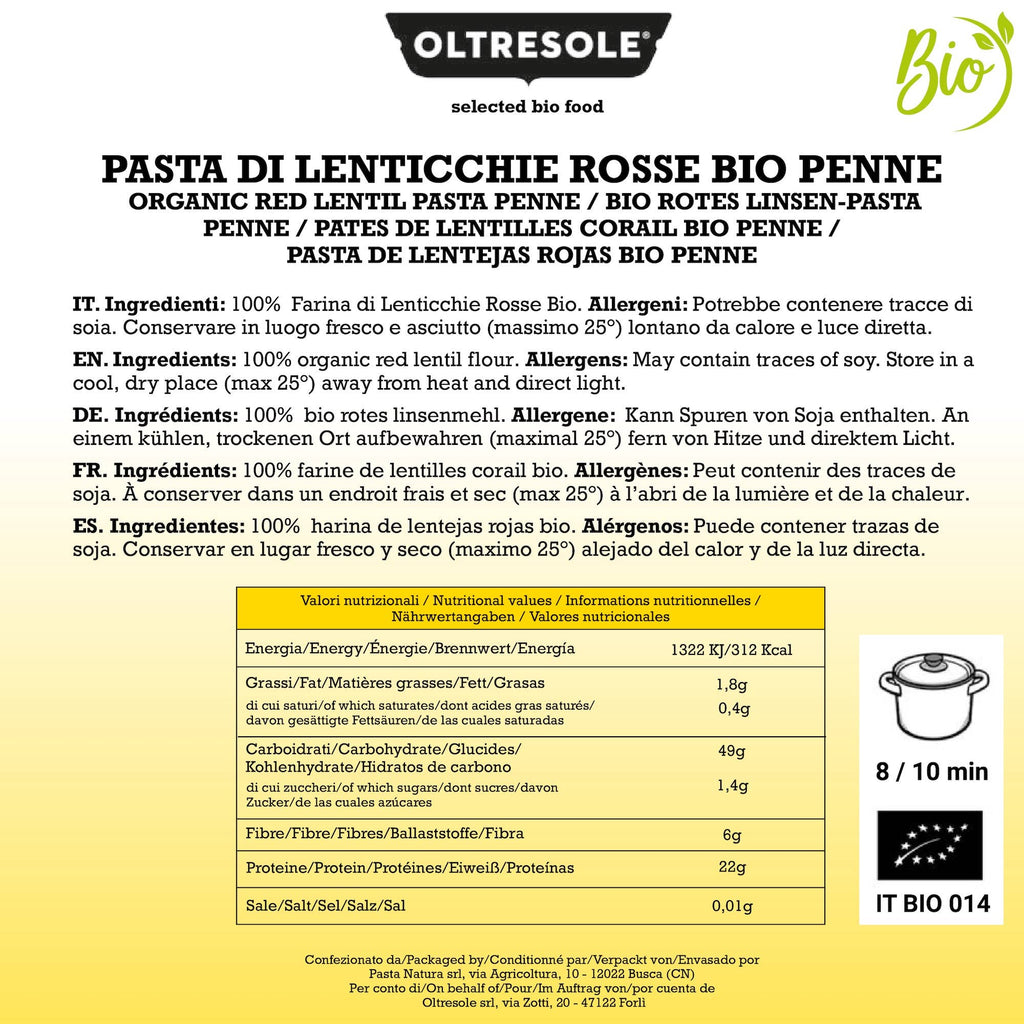 PASTA DI LENTICCHIE ROSSE BIO PENNE 350 g