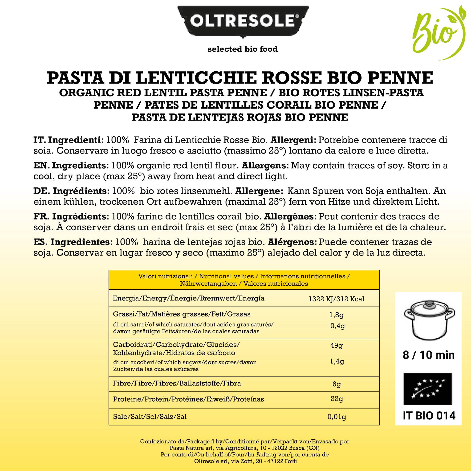 PASTA DI LENTICCHIE ROSSE BIO PENNE 350 g